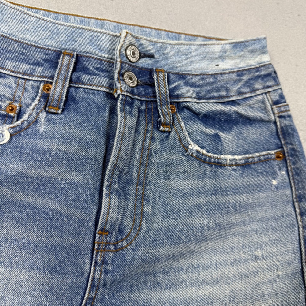 Abercrombie & Fitch Blue Distressed Double Waistband Denim Micro Mini Skirt 25 0